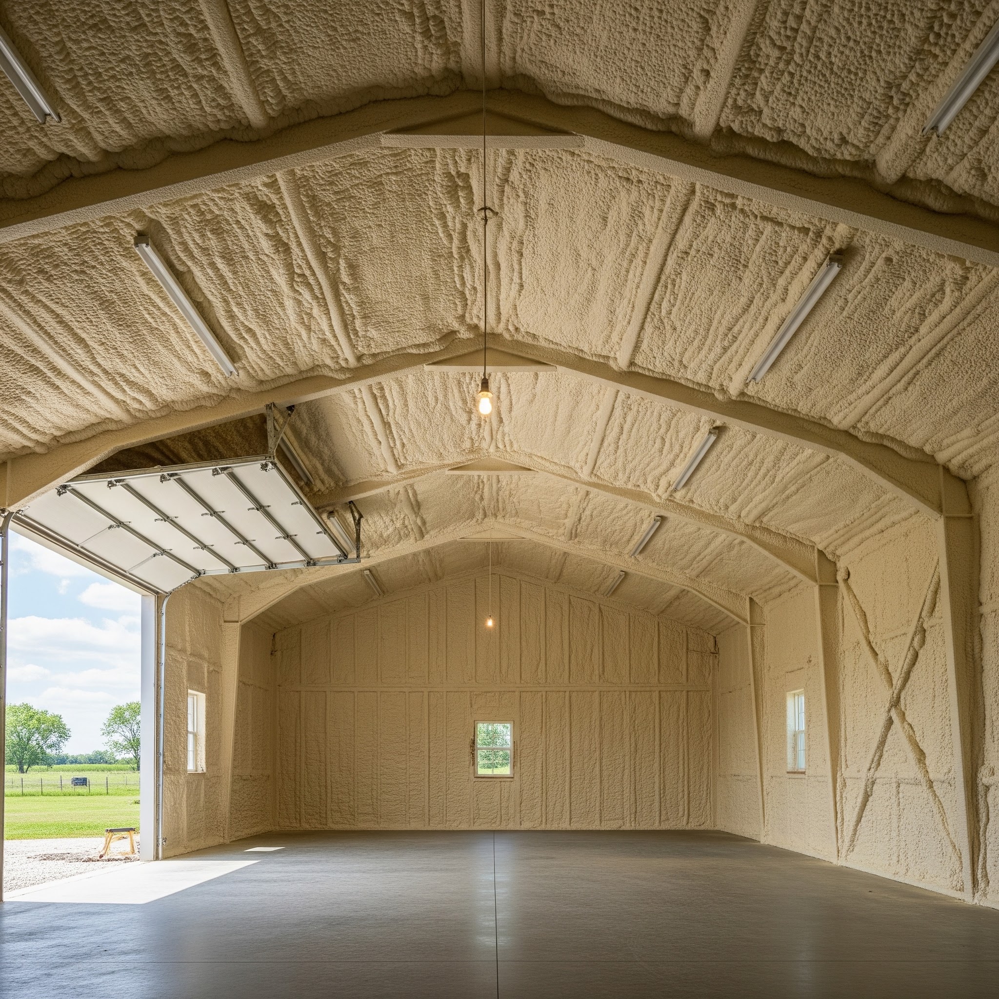After — horse barn fully insulated with spray foam